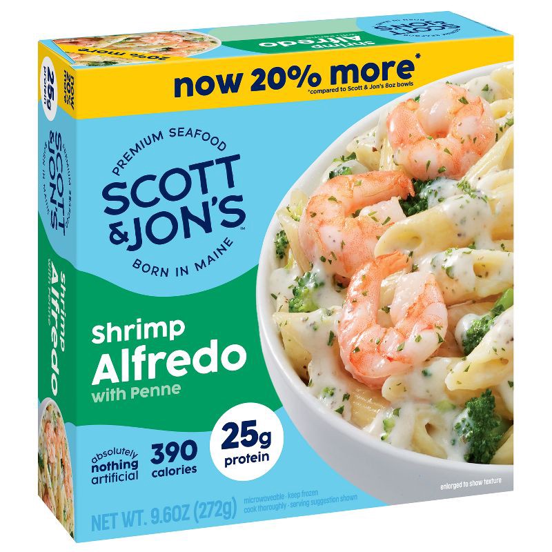 slide 2 of 7, Scott & Jon's Shrimp Alfredo Pasta Bowl Frozen Meal - 9.6oz, 9.6 oz