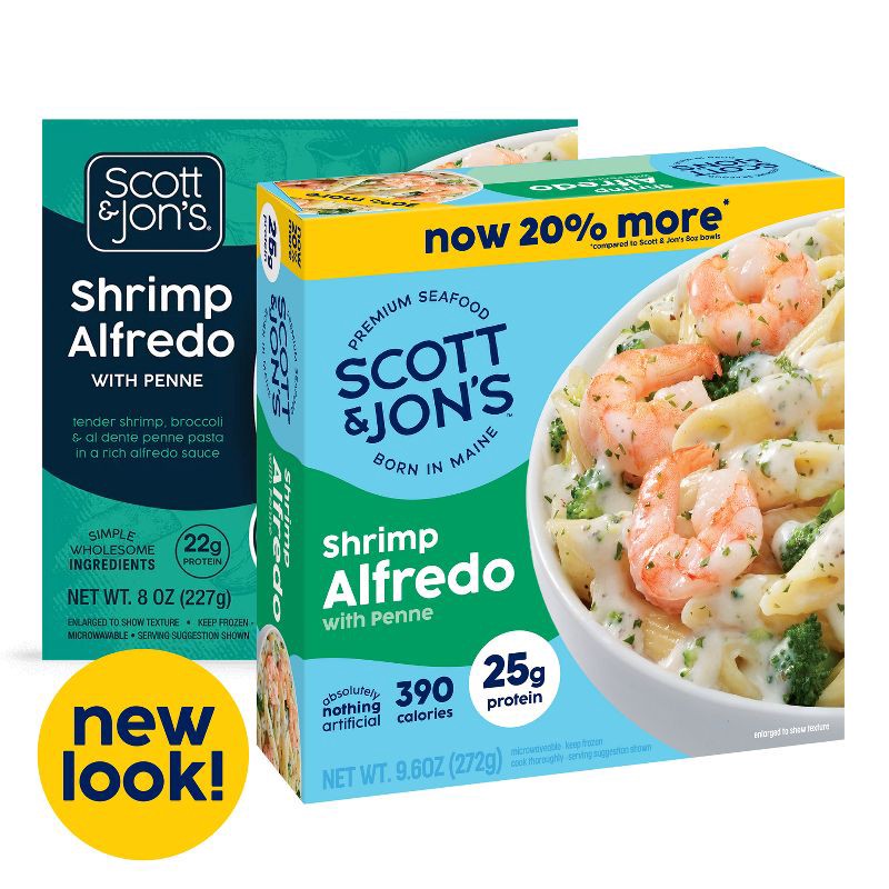 slide 5 of 7, Scott & Jon's Shrimp Alfredo Pasta Bowl Frozen Meal - 9.6oz, 9.6 oz