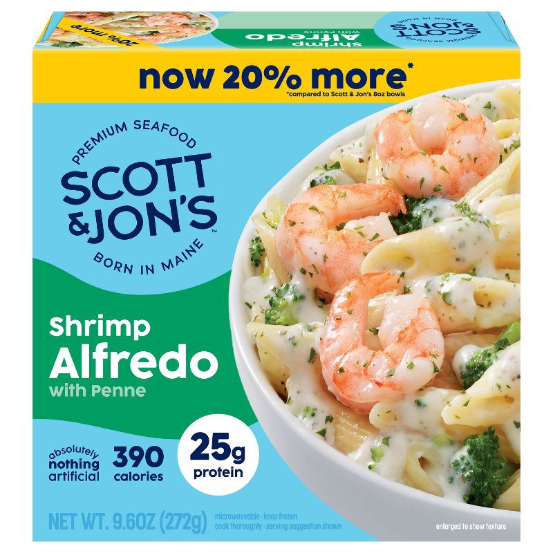 slide 1 of 7, Scott & Jon's Shrimp Alfredo Pasta Bowl Frozen Meal - 9.6oz, 9.6 oz