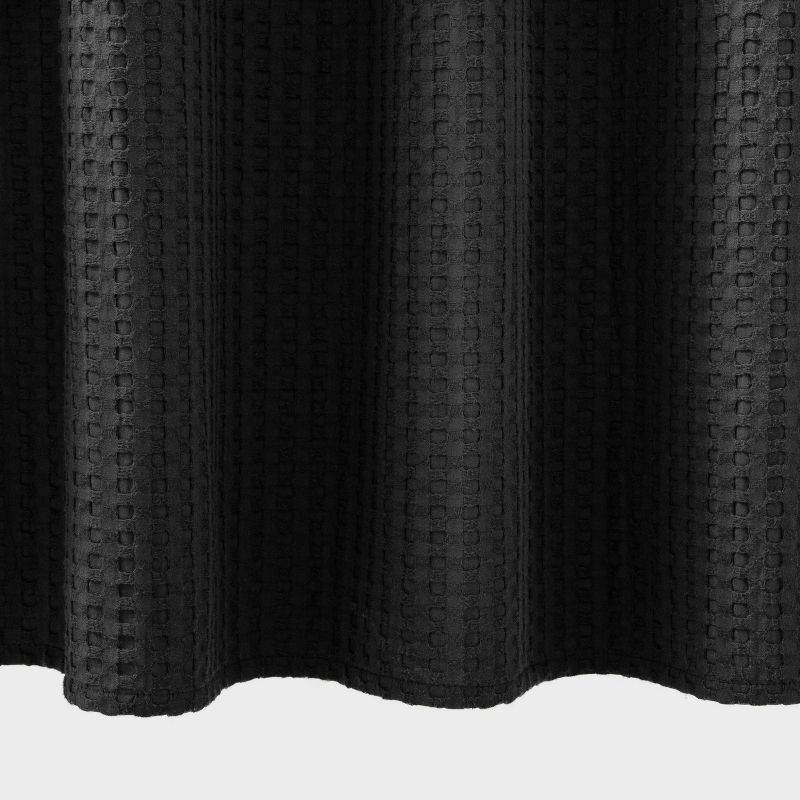 slide 3 of 4, Waffle Shower Curtain Washed Black - Casaluna™: Cotton & Polyester, Machine Washable, Buttonhole Top, 1 ct