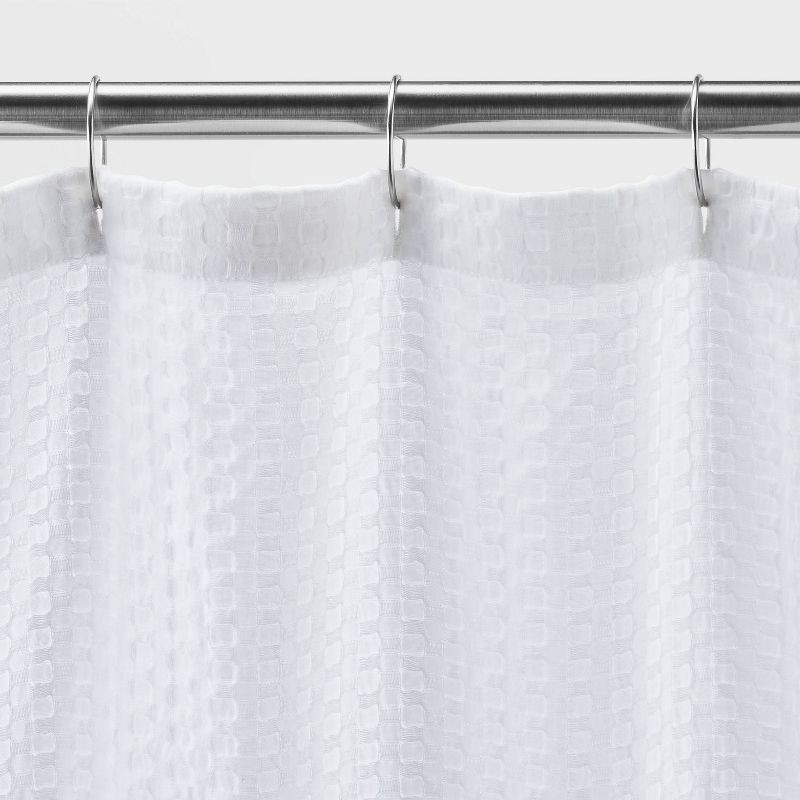 slide 2 of 4, Waffle Shower Curtain White - Casaluna™: Cotton Blend, Machine Washable, Buttonhole Top, OEKO-TEX Certified, 1 ct