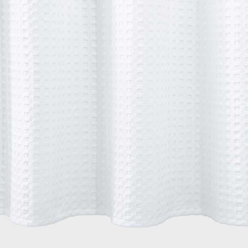 slide 3 of 4, Waffle Shower Curtain White - Casaluna™: Cotton Blend, Machine Washable, Buttonhole Top, OEKO-TEX Certified, 1 ct