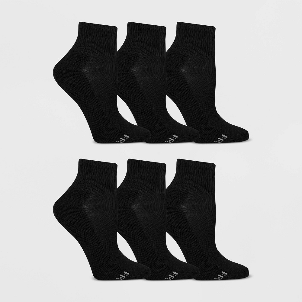 slide 3 of 3, Fruit of the Loom Women's Cushioned 6pk Ankle Athletic Socks - Black 4-10, 6 ct