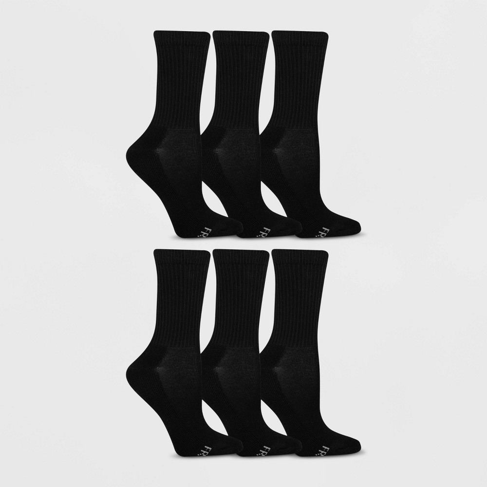 slide 2 of 3, Fruit of the Loom Women's Cushioned 6pk Crew Athletic Socks - Black 4-10, 6 ct