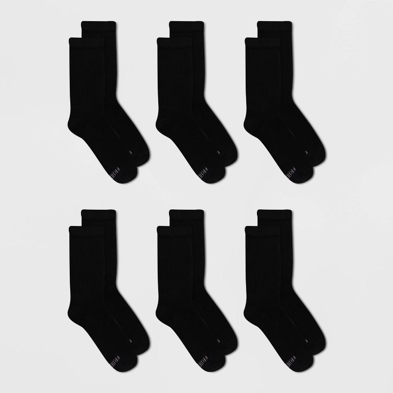 slide 1 of 4, Fruit of the Loom Women's Cushioned 6pk Crew Socks - Black 4-10: Moisture Wicking, Ventilating Mesh, 6 ct