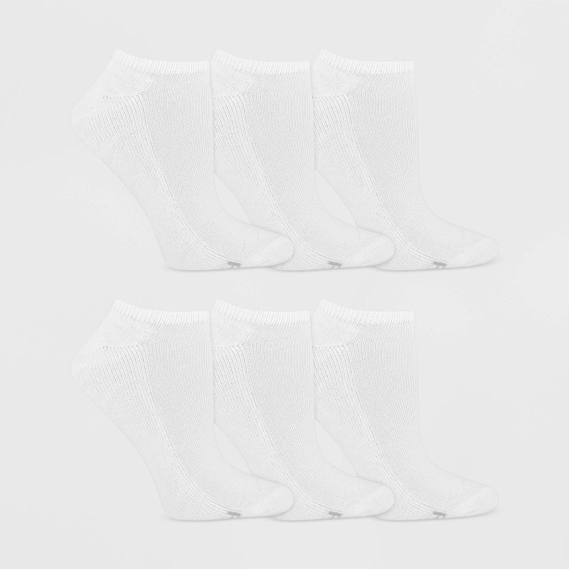 slide 2 of 6, Fruit of the Loom Women's Extended Size Cushioned 6pk No Show Socks - White 8-12: Moisture Wicking, 4-Way Stretch, 6 ct