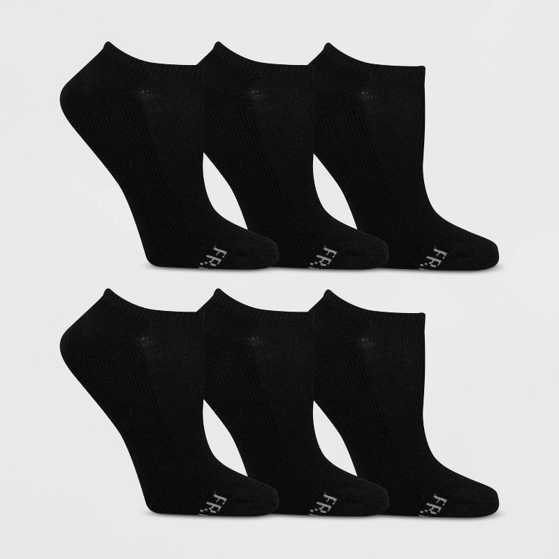 slide 2 of 4, Fruit of the Loom Women's Cushioned 6pk No Show Athletic Socks - Black 4-10: Moisture Wicking, Ventilating Mesh, 4-Way Stretch, 6 ct
