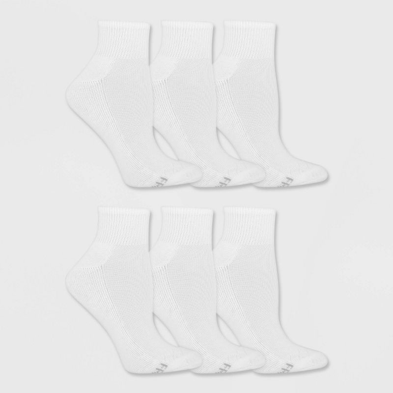slide 2 of 6, Fruit of the Loom Women's Extended Size Cushioned 6pk Ankle Socks - White 8-12: Moisture Wicking, 4-Way Stretch, 6 ct