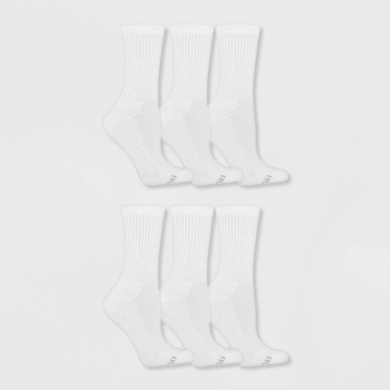 slide 2 of 4, Fruit of the Loom Women's Cushioned 6pk Crew Socks - White 4-10: Moisture Wicking, Ventilating Mesh, 4-Way Stretch, 6 ct