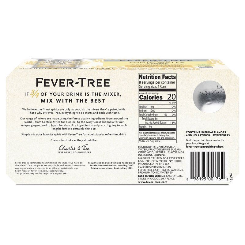 slide 5 of 5, Fever-Tree Refreshingly Light Tonic Water - 8pk/150ml Cans, 8 ct; 150 ml