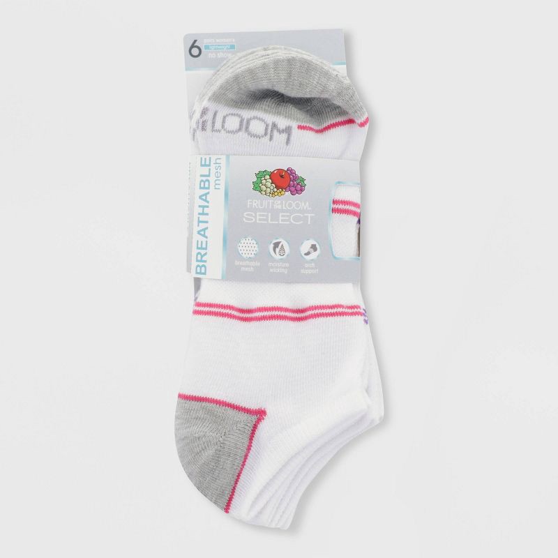 slide 4 of 5, Fruit of the Loom Women's Breathable Lightweight 6pk No Show Athletic Socks - White 4-10, 6 ct