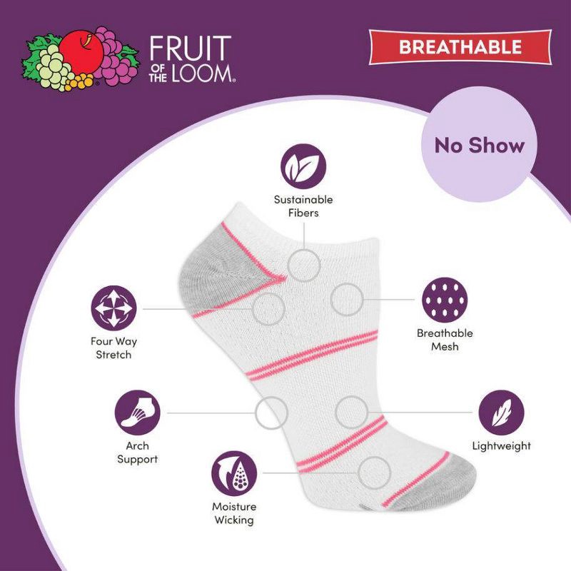 slide 3 of 5, Fruit of the Loom Women's Breathable Lightweight 6pk No Show Athletic Socks - White 4-10, 6 ct
