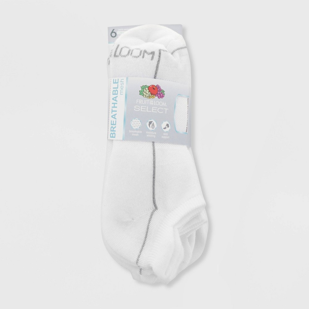 slide 3 of 3, Fruit of the Loom Women's Breathable Cushioned 6pk No Show Tab Athletic Socks - White 4-10, 6 ct