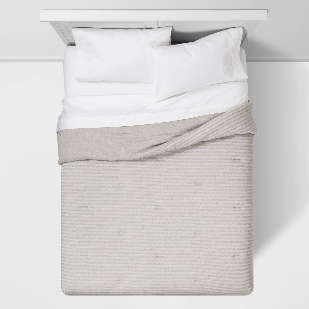 slide 2 of 4, Full/Queen Stripe Jersey Comforter Gray - Room Essentials, 1 ct