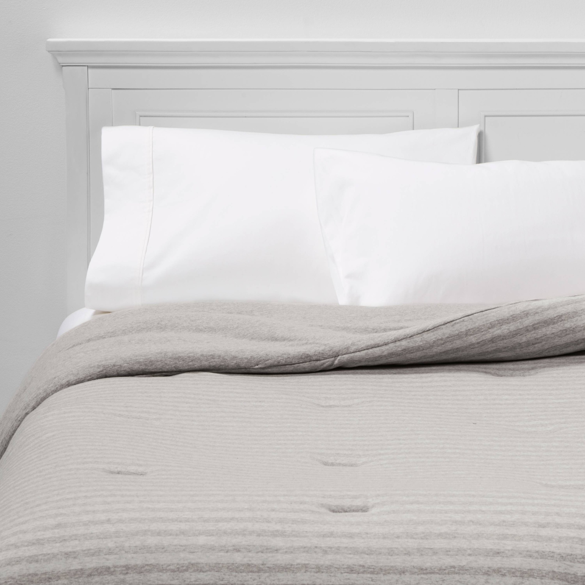 slide 1 of 4, Full/Queen Stripe Jersey Comforter Gray - Room Essentials, 1 ct