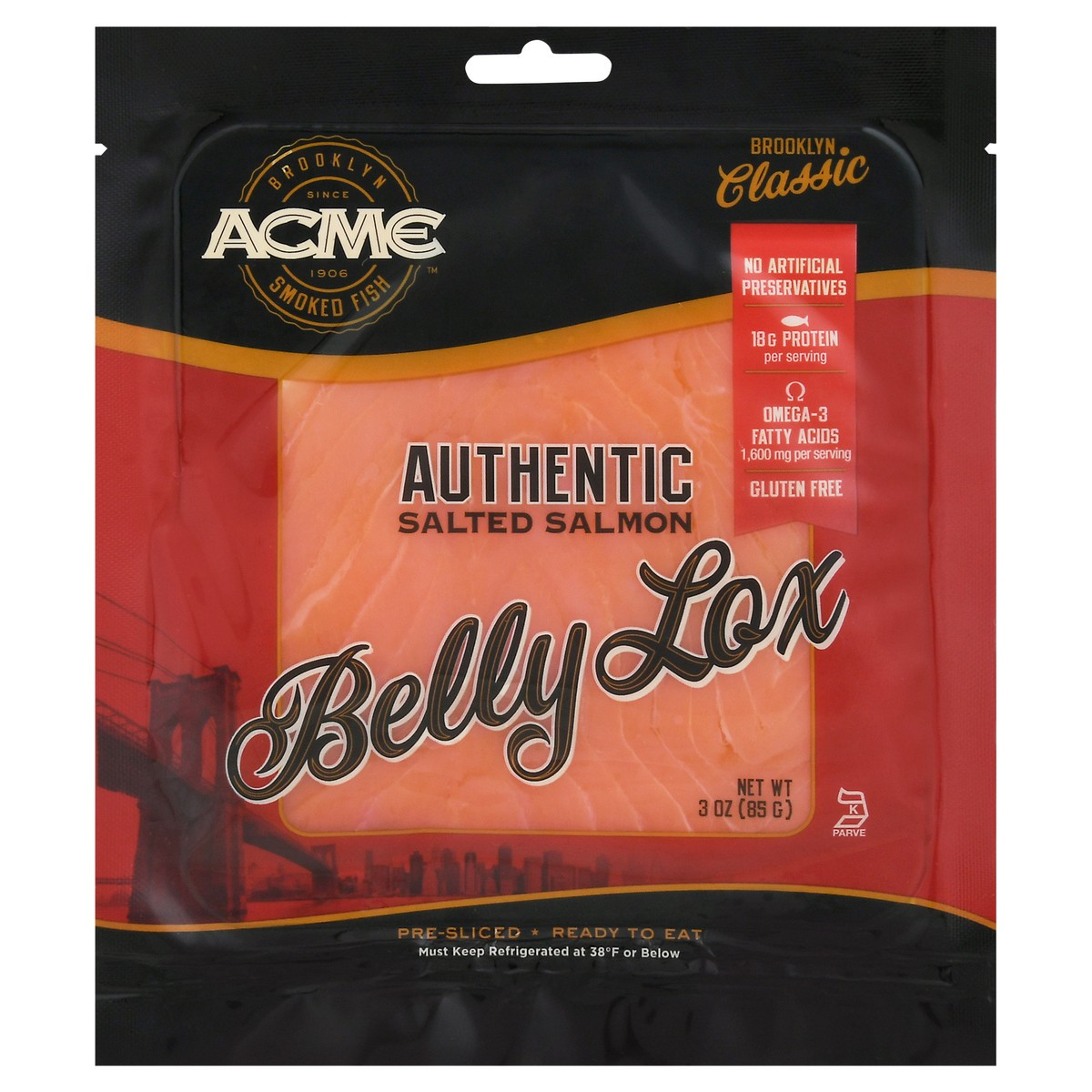 slide 1 of 1, ACME Belly Lox Salted Salmon 3 oz, 3 oz