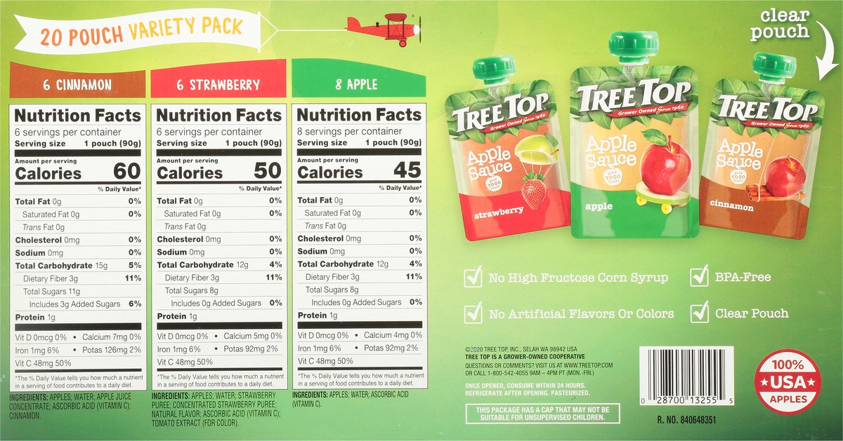 slide 5 of 9, Tree Top Apple/Cinnamon/Strawberry Apple Sauce Variety Pack 20 - 3.2 oz Pouches, 20 ct