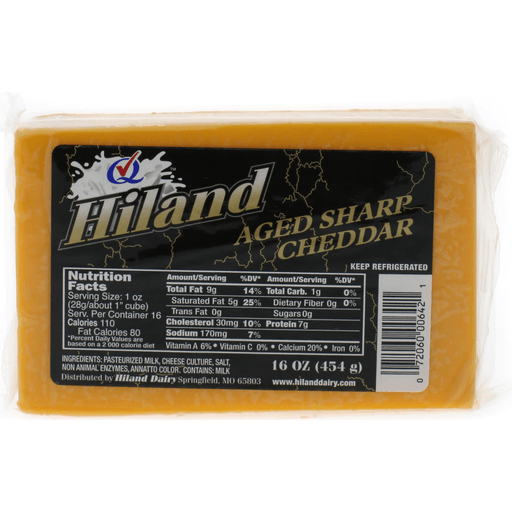 slide 1 of 1, Hiland Dairy Chunk Cheese Sharp Cheddar, 16 oz