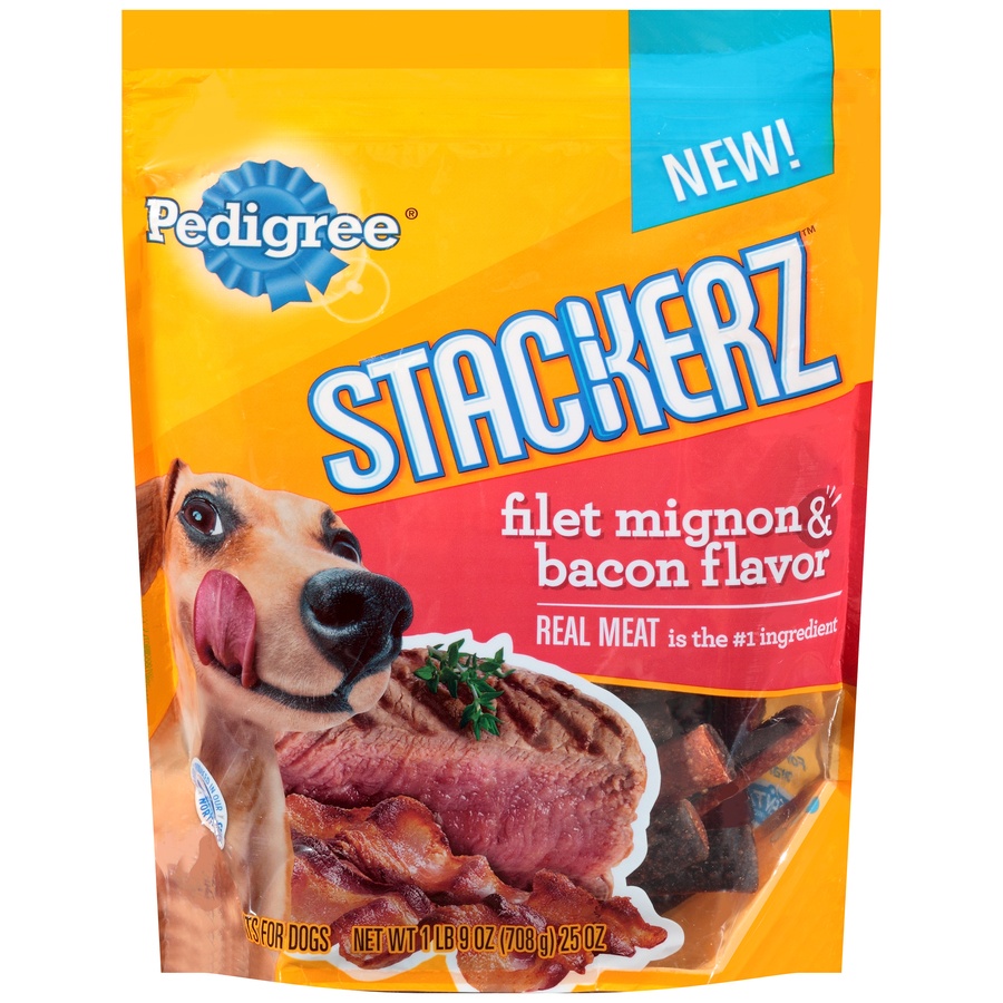 slide 1 of 1, Pedigree Filet Mignon & Bacon Flavor Stackerz, 1.56 lb