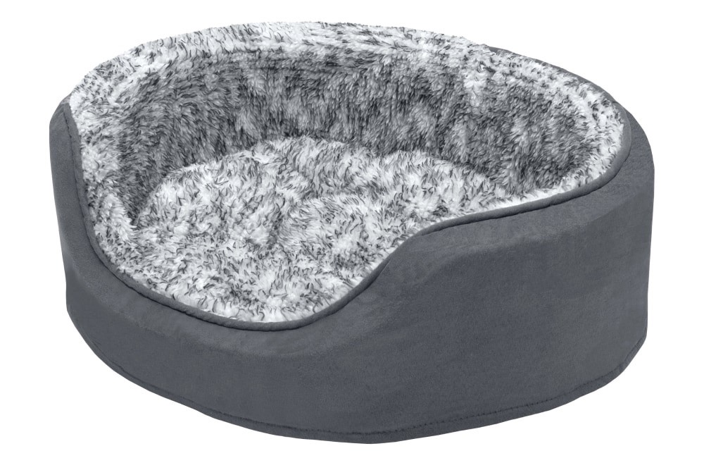 slide 1 of 1, Furhaven Fur & Suede Oval Pet Bed - Gray, 1 ct