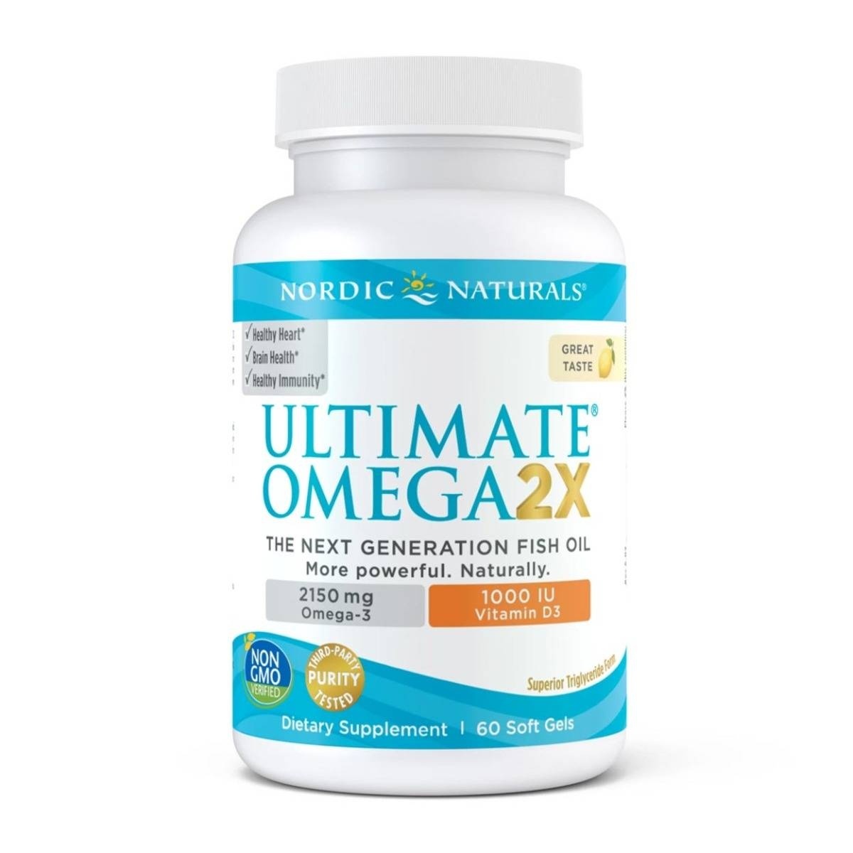 slide 1 of 1, Nordic Naturals Ultimate Omega 2X D3 Lemon Flavor (Softgels), 60 ct