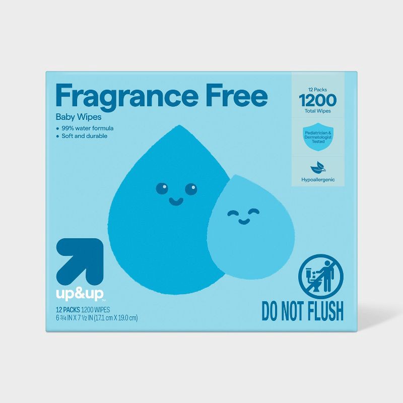 slide 1 of 8, Fragrance Free personal Baby Wipes - 12pk/1200ct - up&up™, 12 ct, 1200 ct