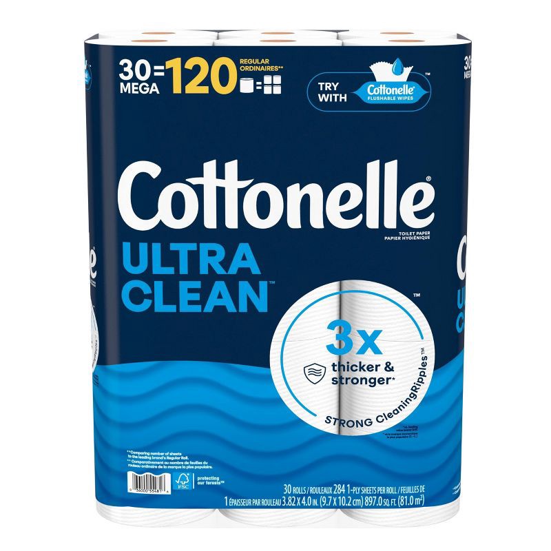 slide 2 of 9, Cottonelle Ultra Clean Strong Toilet Paper - 30 Mega Rolls, 1 ct