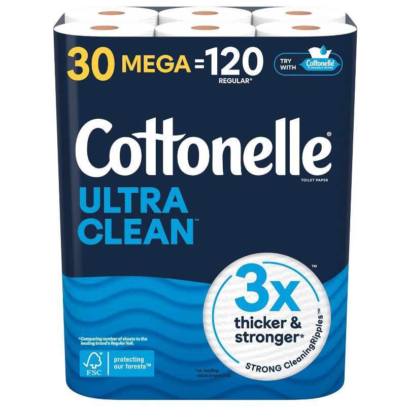 slide 1 of 9, Cottonelle Ultra Clean Strong Toilet Paper - 30 Mega Rolls, 1 ct