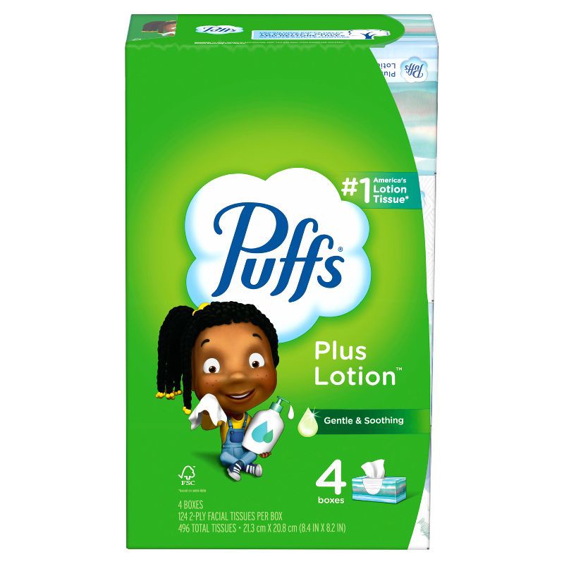 slide 2 of 11, Puffs Plus Lotion Facial Tissue - 4pk/124ct, 4 ct, 124 ct