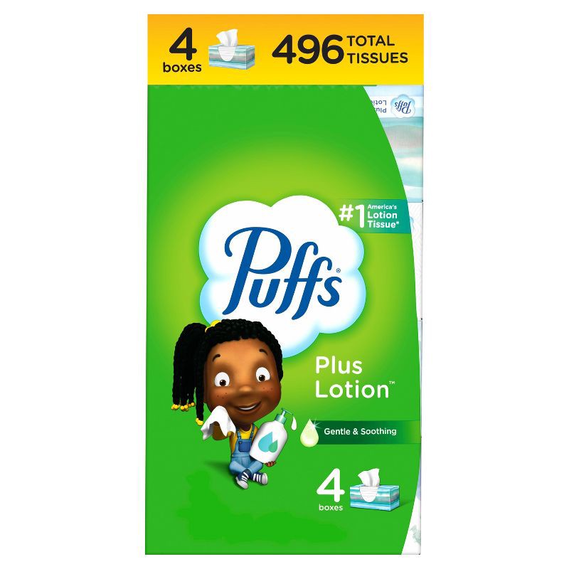 slide 1 of 11, Puffs Plus Lotion Facial Tissue - 4pk/124ct, 4 ct, 124 ct