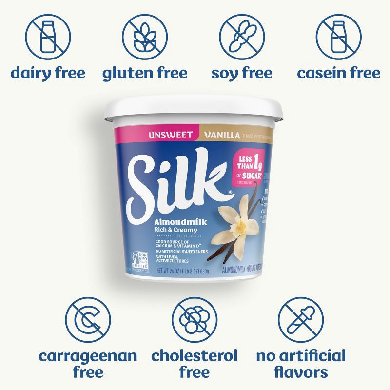 slide 2 of 12, Silk Unsweetened Vanilla Almond Milk Yogurt Alternative - 24oz Tub, 24 oz