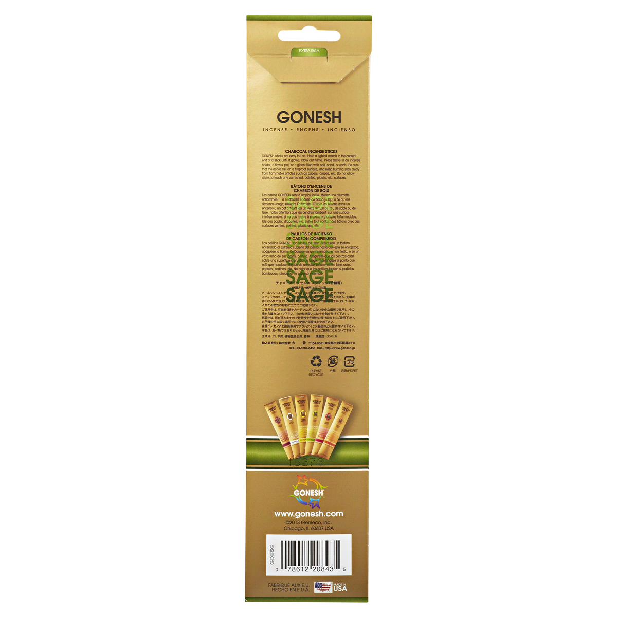 slide 2 of 2, Gonesh Incense Extra Rich Sage Incense Air Freshener 20 ea, 20 ct