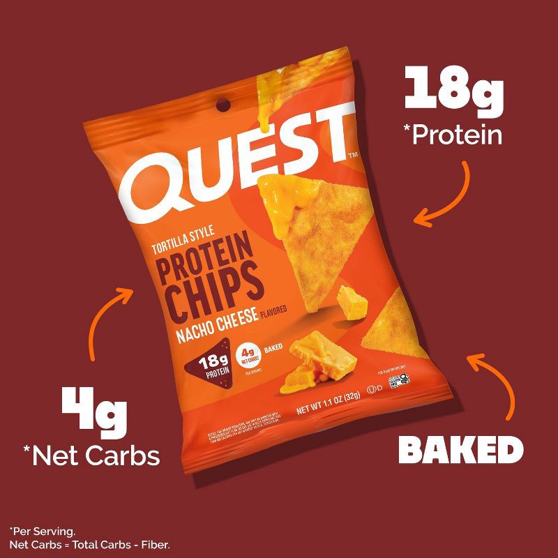 slide 3 of 8, Quest Nutrition Tortilla Style Protein Chips - Nacho - 4pk/1.1oz, 4 ct, 1.1 oz