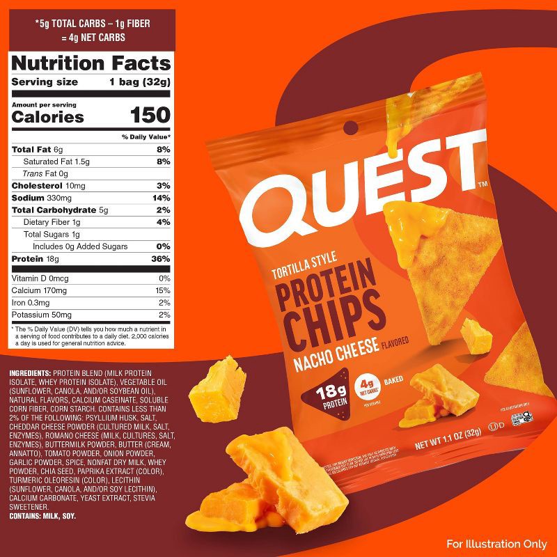 slide 5 of 8, Quest Nutrition Tortilla Style Protein Chips - Nacho - 4pk/1.1oz, 4 ct, 1.1 oz