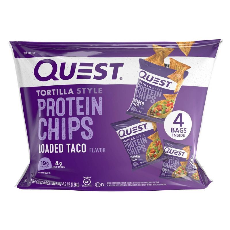 slide 1 of 6, Quest Nutrition Tortilla Style Protein Chips - Loaded Taco - 4pk/1.1oz, 4 ct, 1.1 oz