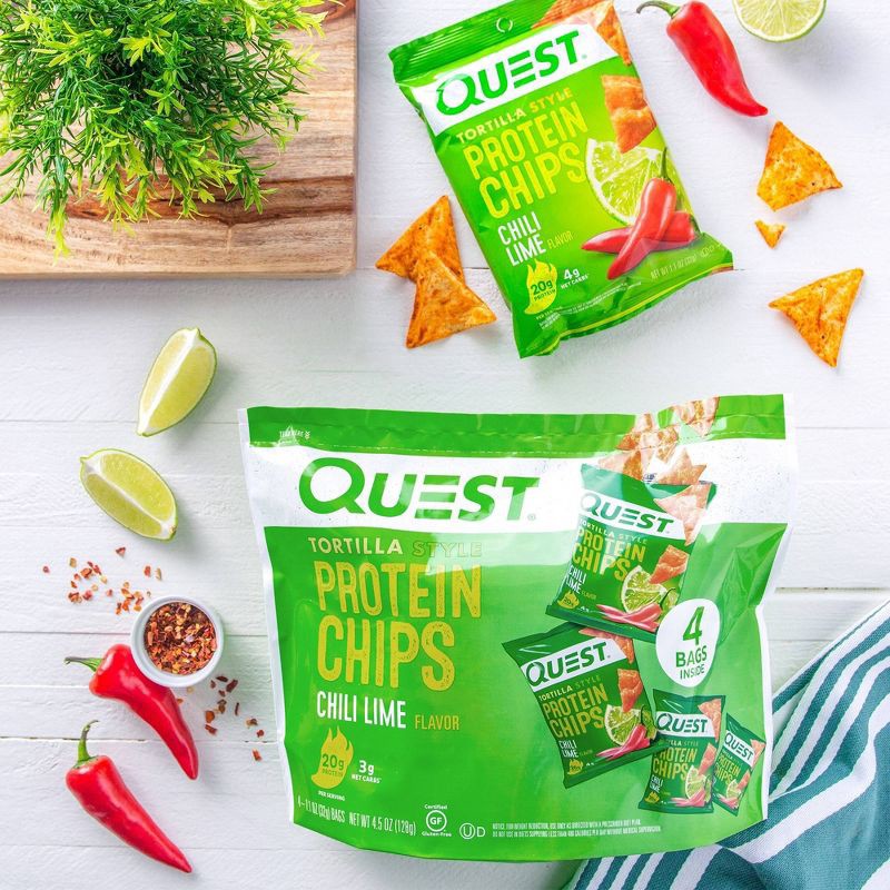 slide 2 of 8, Quest Nutrition Tortilla Style Protein Chips - Chili Lime - 4pk/1.1oz, 4 ct, 1.1 oz