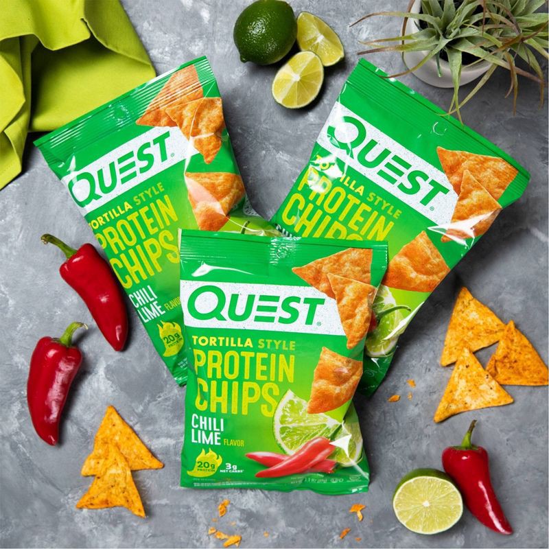 slide 3 of 8, Quest Nutrition Tortilla Style Protein Chips - Chili Lime - 4pk/1.1oz, 4 ct, 1.1 oz