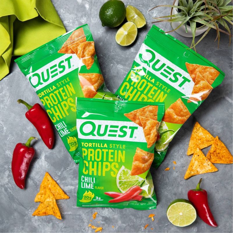 slide 3 of 8, Quest Nutrition Tortilla Style Protein Chips - Chili Lime - 4pk/1.1oz, 4 ct, 1.1 oz