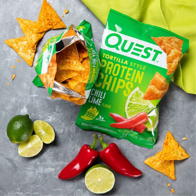 slide 7 of 8, Quest Nutrition Tortilla Style Protein Chips - Chili Lime - 4pk/1.1oz, 4 ct, 1.1 oz