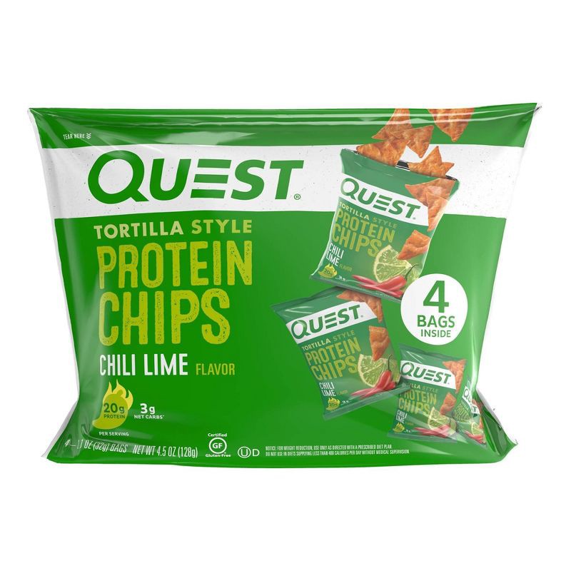 slide 1 of 8, Quest Nutrition Tortilla Style Protein Chips - Chili Lime - 4pk/1.1oz, 4 ct, 1.1 oz