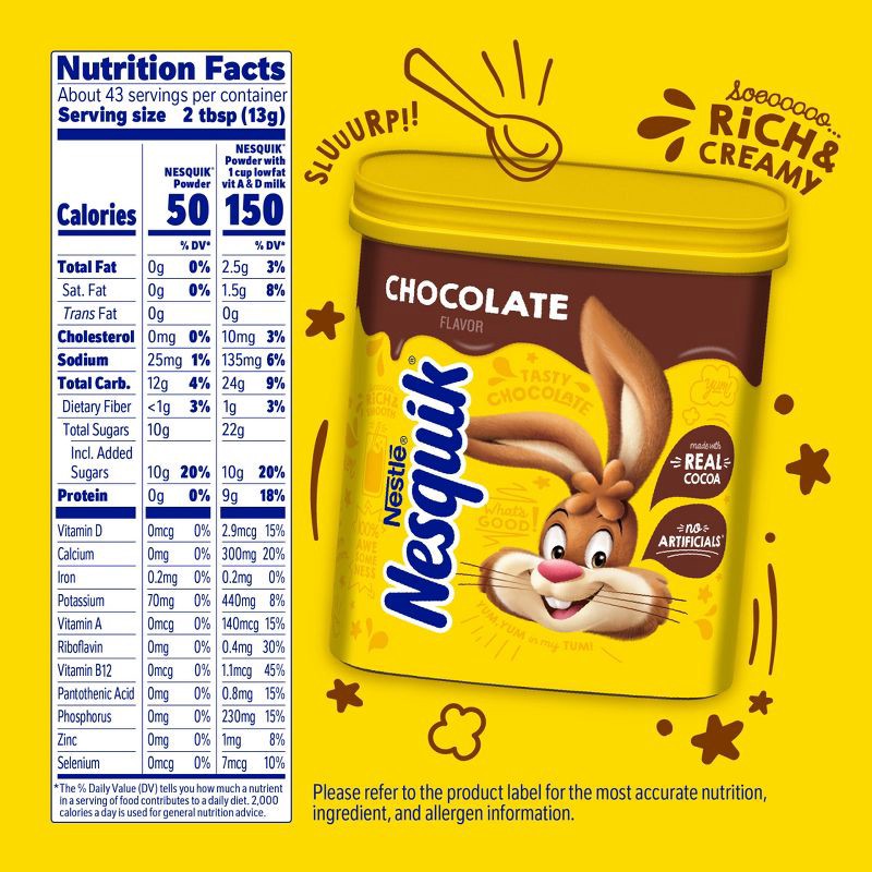slide 6 of 7, Nestle Nesquik Chocolate Flavor Powder Drink Mix for Chocolate Milk - 20.1oz, 20.1 oz