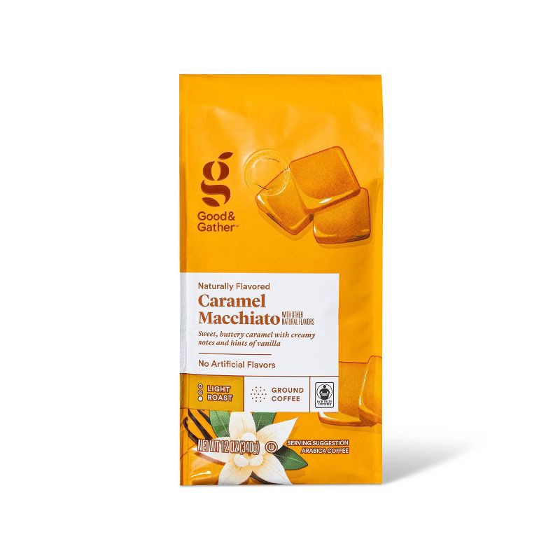 slide 1 of 4, Naturally Flavored Caramel Macchiato Light Roast Ground Coffee - 12oz - Good & Gather™, 12 oz