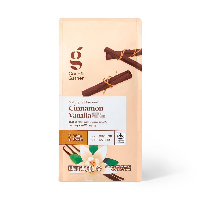 slide 1 of 4, Naturally Flavored Cinnamon Vanilla Light Roast Ground Coffee - 12oz - Good & Gather™, 12 oz