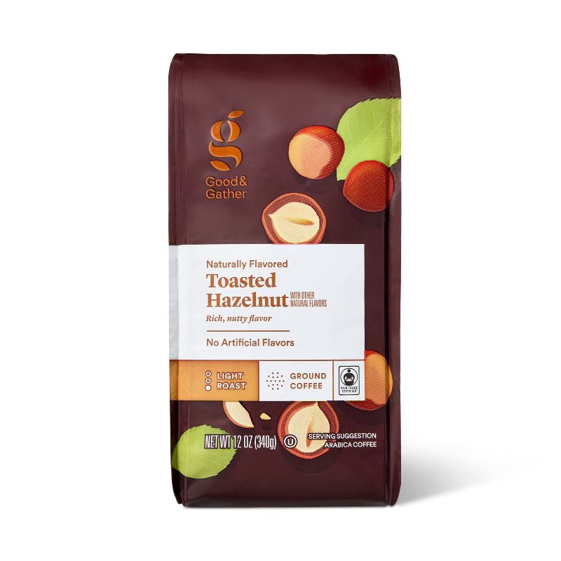 slide 1 of 4, Naturally Flavored Toasted Hazelnut Light Roast Ground Coffee - 12oz - Good & Gather™, 12 oz