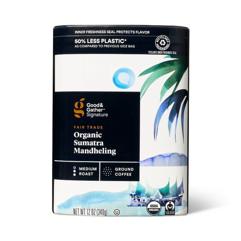 slide 1 of 4, Signature Coffee Organic Sumatra Mandheling Medium Roast Ground Coffee - 12oz - Good & Gather™, 12 oz