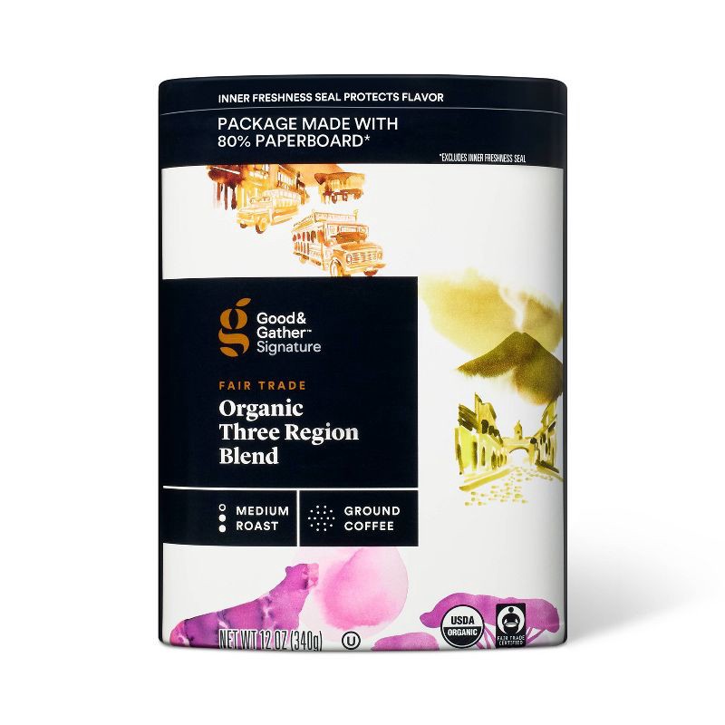 slide 1 of 5, Signature Coffee Organic Three Region Blend Medium Roast Ground Coffee - 12oz - Good & Gather™, 12 oz