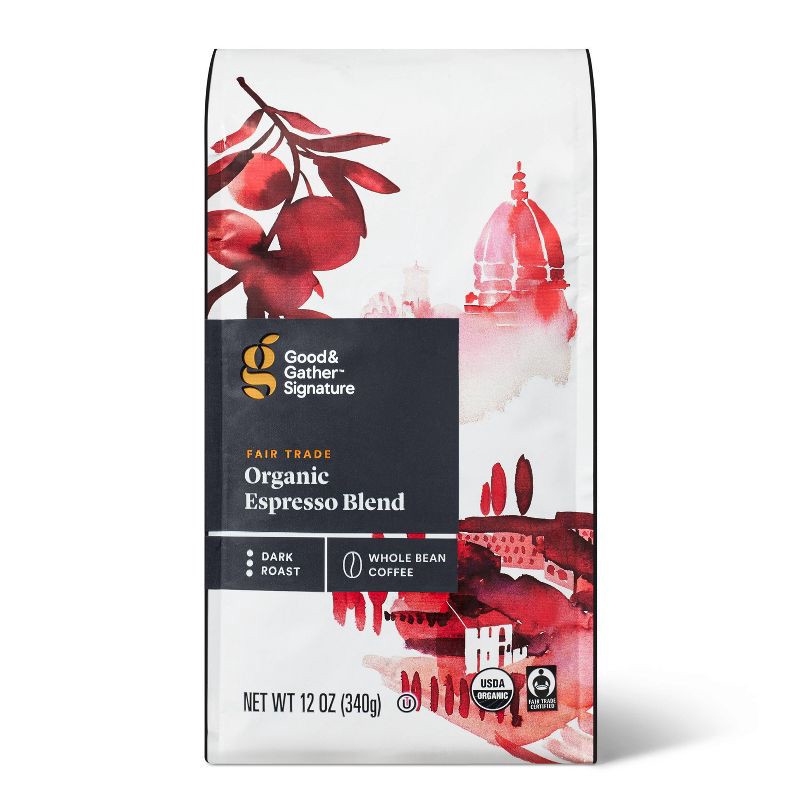 slide 1 of 4, Signature Coffee Organic Espresso Blend Dark Roast Whole Bean Coffee - 12oz - Good & Gather™, 12 oz