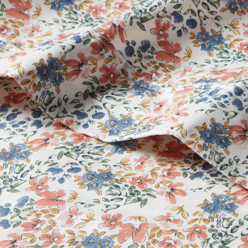 slide 3 of 4, Twin/Twin XL Printed Performance 400 Thread Count Sheet Set Ditsy Floral - Threshold™: Cotton Sateen, 3-Piece Set, OEKO-TEX Certified, 1 ct