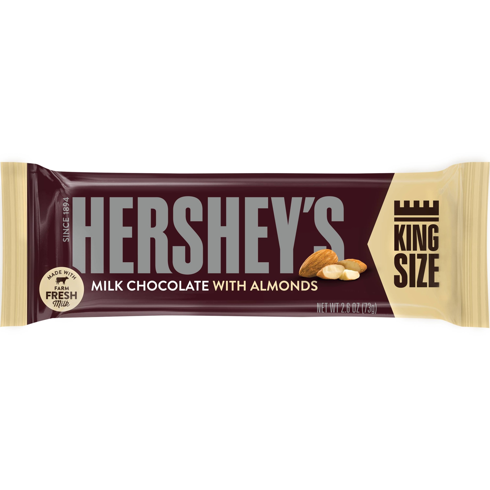 slide 1 of 3, Hershey's Milk Chocolate with Almonds King Size Candy Bar, 2.6 oz