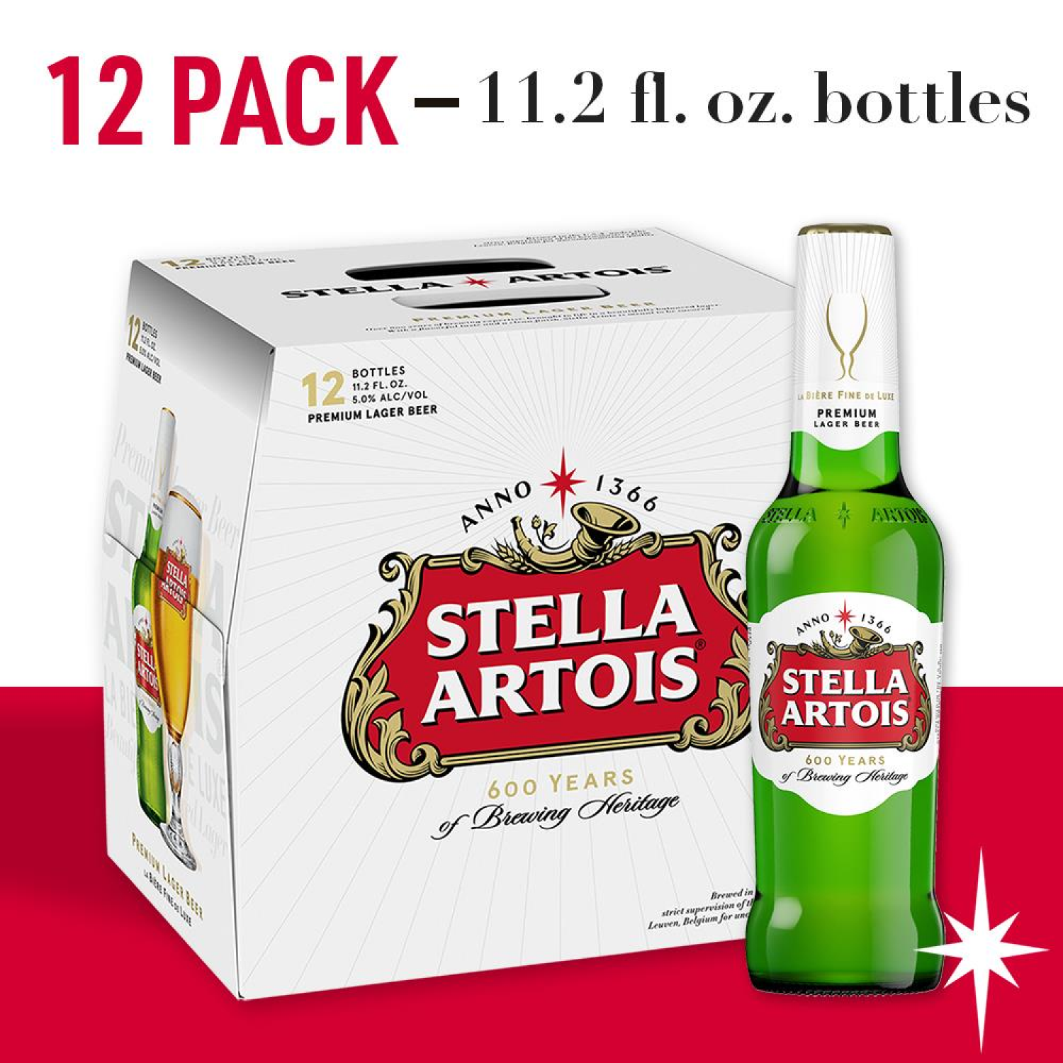 slide 1 of 8, Stella Artois Premium Lager Beer 12 - 11.2 fl oz Bottles, 12 ct